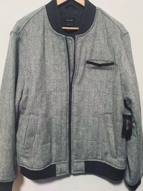 Tasso Elba NWT Gray Herringbone Wool Blend Men's Bomber Jacket Size L